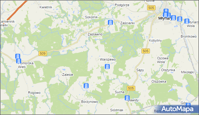 mapa Warszewo gmina Młynary, Warszewo gmina Młynary na mapie Targeo