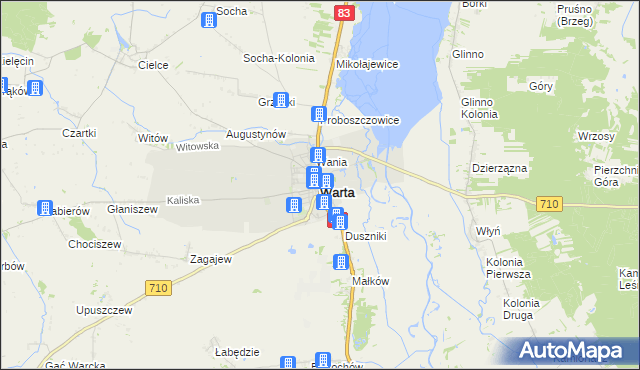 mapa Warta powiat sieradzki, Warta powiat sieradzki na mapie Targeo