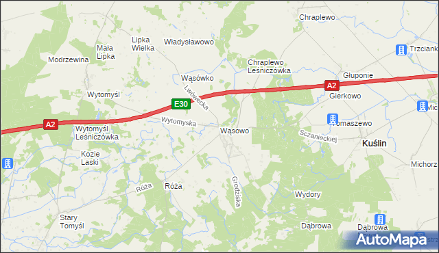 mapa Wąsowo, Wąsowo na mapie Targeo