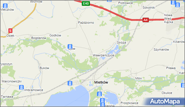 mapa Wawrzeńczyce gmina Mietków, Wawrzeńczyce gmina Mietków na mapie Targeo