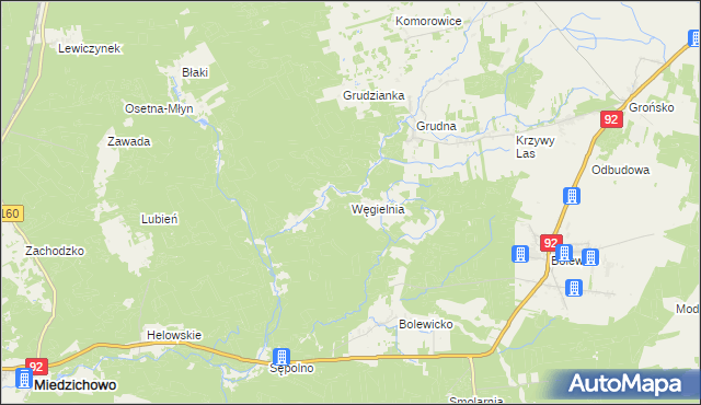 mapa Węgielnia gmina Miedzichowo, Węgielnia gmina Miedzichowo na mapie Targeo