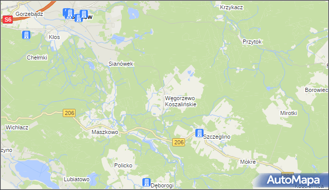 mapa Węgorzewo Koszalińskie, Węgorzewo Koszalińskie na mapie Targeo