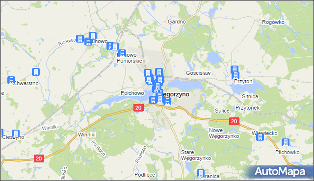 mapa Węgorzyno, Węgorzyno na mapie Targeo