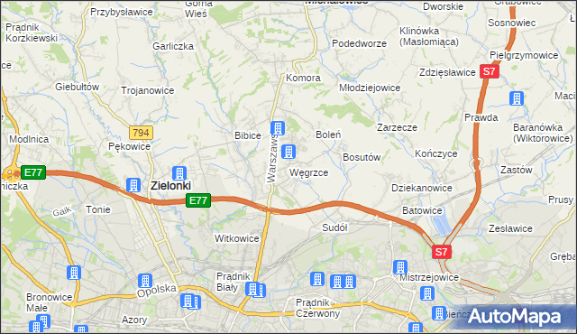 mapa Węgrzce gmina Zielonki, Węgrzce gmina Zielonki na mapie Targeo
