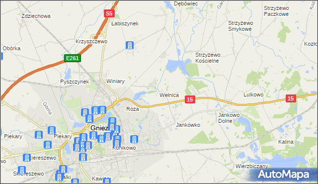 mapa Wełnica gmina Gniezno, Wełnica gmina Gniezno na mapie Targeo