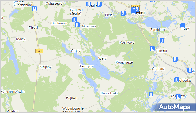 mapa Wery gmina Rybno, Wery gmina Rybno na mapie Targeo