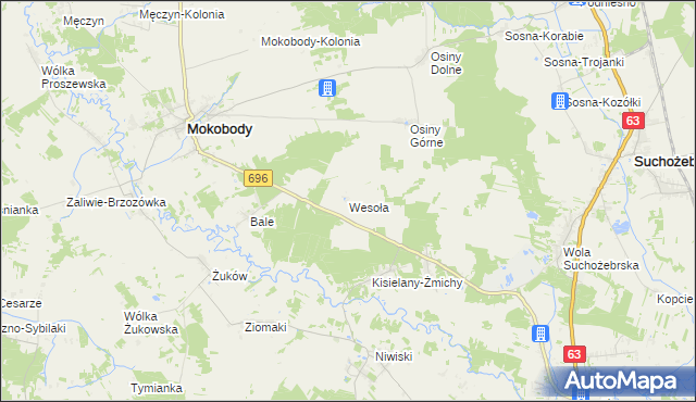mapa Wesoła gmina Mokobody, Wesoła gmina Mokobody na mapie Targeo