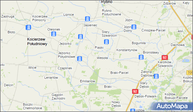 mapa Wesoła gmina Rybno, Wesoła gmina Rybno na mapie Targeo