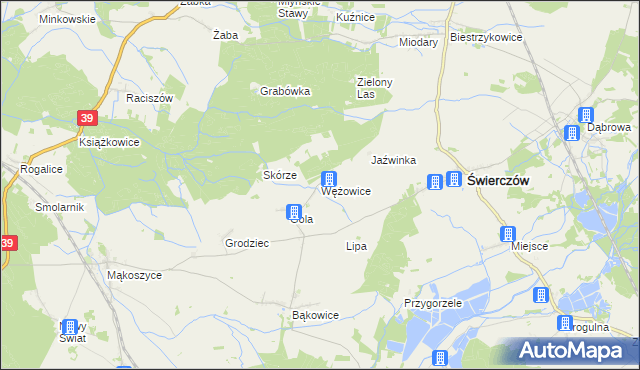 mapa Wężowice gmina Świerczów, Wężowice gmina Świerczów na mapie Targeo