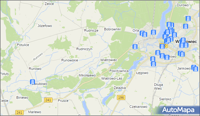 mapa Wiatrowiec gmina Wągrowiec, Wiatrowiec gmina Wągrowiec na mapie Targeo