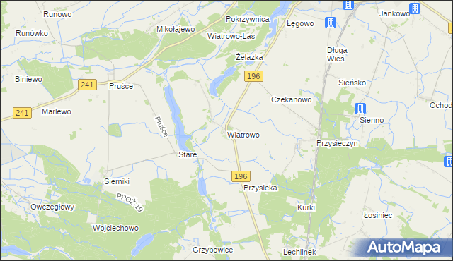 mapa Wiatrowo gmina Wągrowiec, Wiatrowo gmina Wągrowiec na mapie Targeo