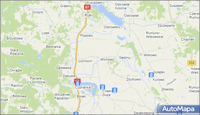 mapa Wichowo, Wichowo na mapie Targeo
