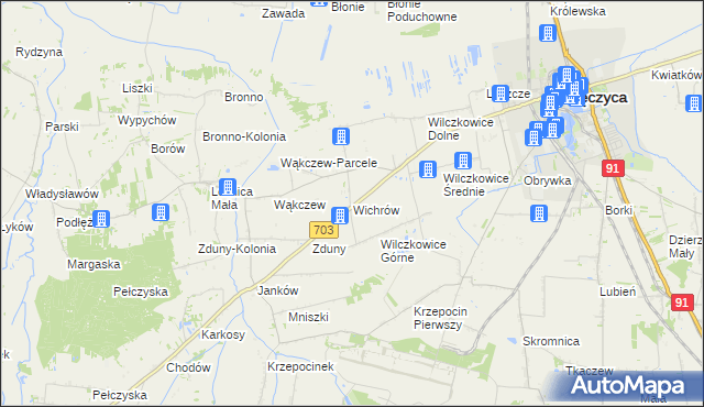 mapa Wichrów gmina Łęczyca, Wichrów gmina Łęczyca na mapie Targeo