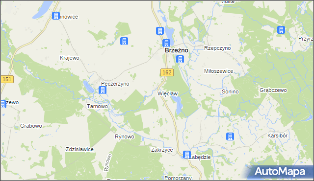 mapa Więcław gmina Brzeżno, Więcław gmina Brzeżno na mapie Targeo