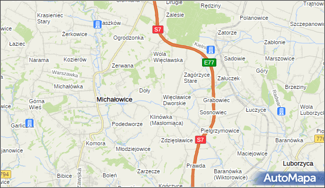 mapa Więcławice Dworskie, Więcławice Dworskie na mapie Targeo