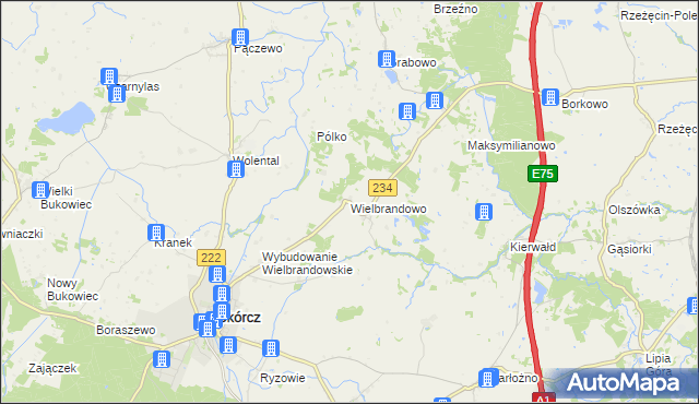 mapa Wielbrandowo, Wielbrandowo na mapie Targeo