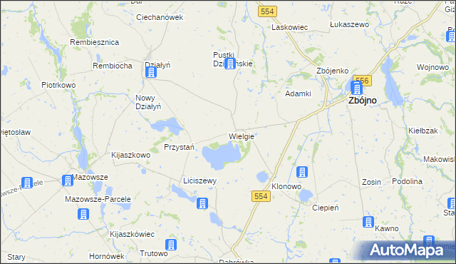 mapa Wielgie gmina Zbójno, Wielgie gmina Zbójno na mapie Targeo