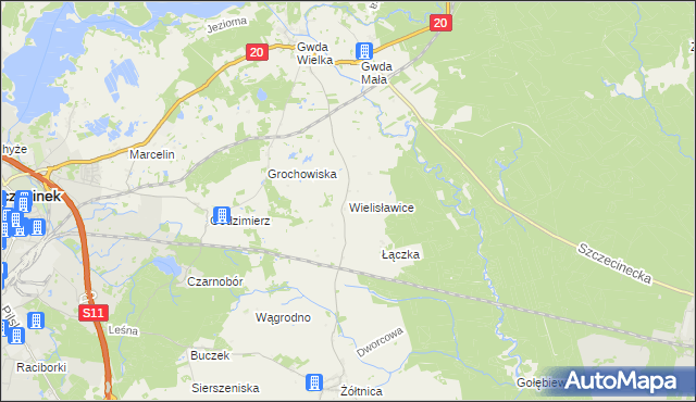 mapa Wielisławice gmina Szczecinek, Wielisławice gmina Szczecinek na mapie Targeo