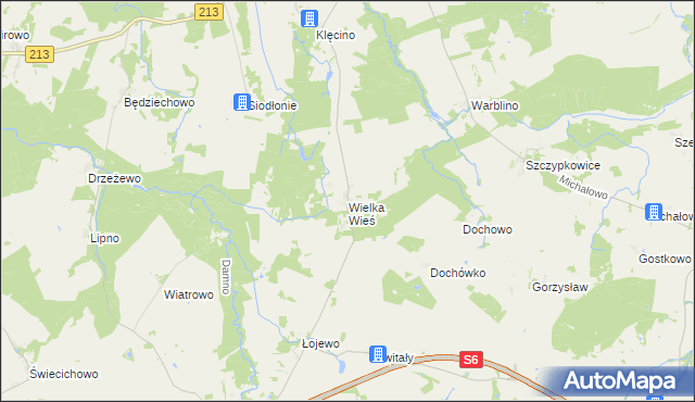 mapa Wielka Wieś gmina Główczyce, Wielka Wieś gmina Główczyce na mapie Targeo