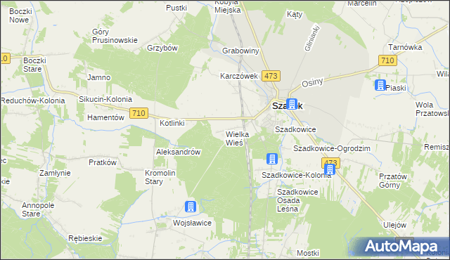 mapa Wielka Wieś gmina Szadek, Wielka Wieś gmina Szadek na mapie Targeo