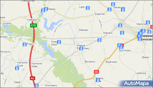 mapa Wielkie Rychnowo, Wielkie Rychnowo na mapie Targeo