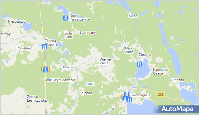 mapa Wielkie Zanie, Wielkie Zanie na mapie Targeo