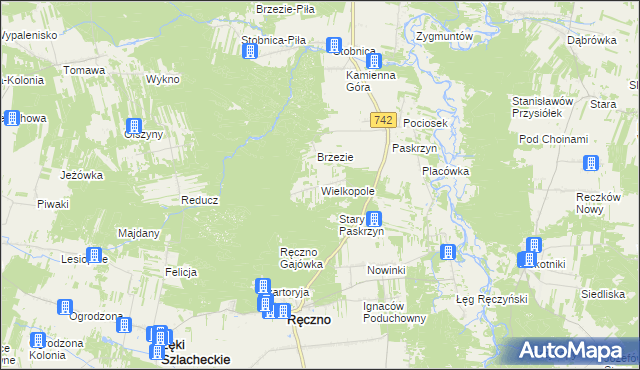 mapa Wielkopole gmina Ręczno, Wielkopole gmina Ręczno na mapie Targeo