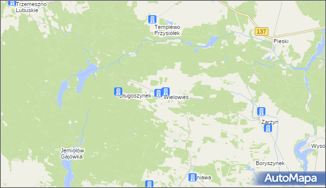 mapa Wielowieś gmina Sulęcin, Wielowieś gmina Sulęcin na mapie Targeo