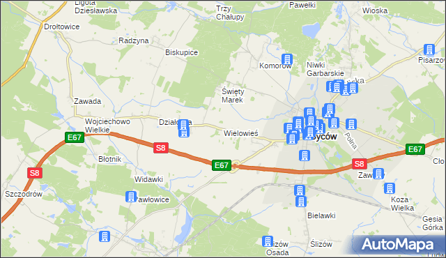 mapa Wielowieś gmina Syców, Wielowieś gmina Syców na mapie Targeo