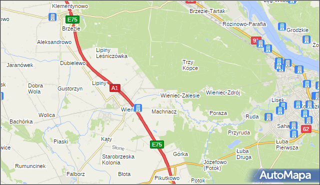 mapa Wieniec-Zalesie, Wieniec-Zalesie na mapie Targeo