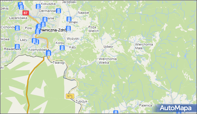 mapa Wierchomla Wielka, Wierchomla Wielka na mapie Targeo