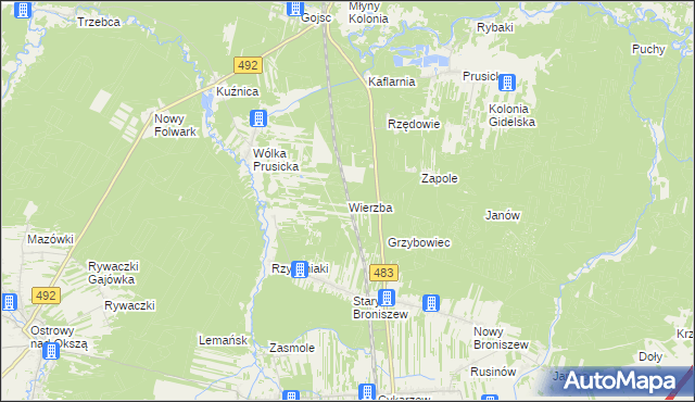 mapa Wierzba gmina Nowa Brzeźnica, Wierzba gmina Nowa Brzeźnica na mapie Targeo