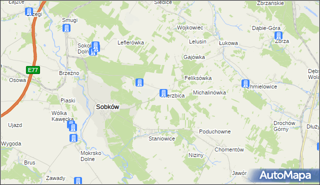 mapa Wierzbica gmina Sobków, Wierzbica gmina Sobków na mapie Targeo