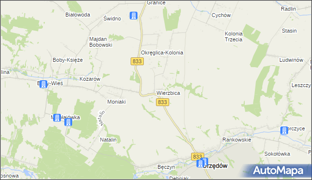 mapa Wierzbica gmina Urzędów, Wierzbica gmina Urzędów na mapie Targeo