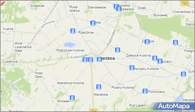 mapa Wierzbica powiat radomski, Wierzbica powiat radomski na mapie Targeo