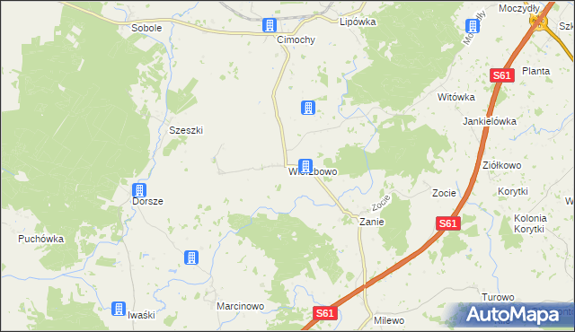 mapa Wierzbowo gmina Kalinowo, Wierzbowo gmina Kalinowo na mapie Targeo