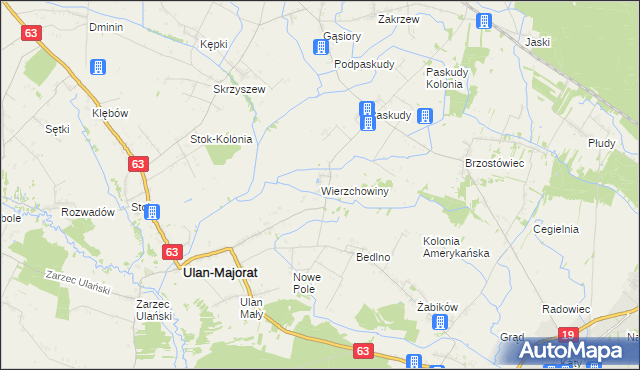 mapa Wierzchowiny gmina Ulan-Majorat, Wierzchowiny gmina Ulan-Majorat na mapie Targeo