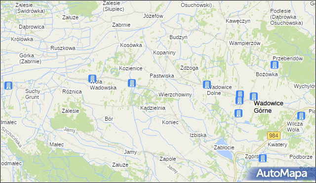 mapa Wierzchowiny gmina Wadowice Górne, Wierzchowiny gmina Wadowice Górne na mapie Targeo