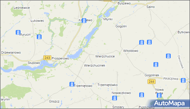 mapa Wierzchucice gmina Sicienko, Wierzchucice gmina Sicienko na mapie Targeo