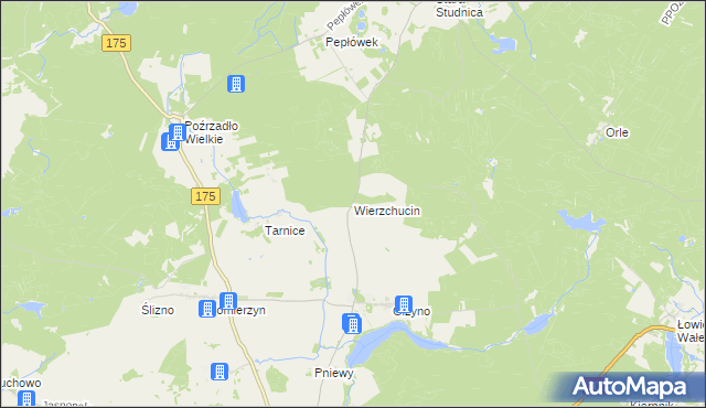 mapa Wierzchucin gmina Kalisz Pomorski, Wierzchucin gmina Kalisz Pomorski na mapie Targeo
