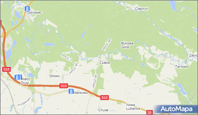 mapa Wiesiółka gmina Wałcz, Wiesiółka gmina Wałcz na mapie Targeo