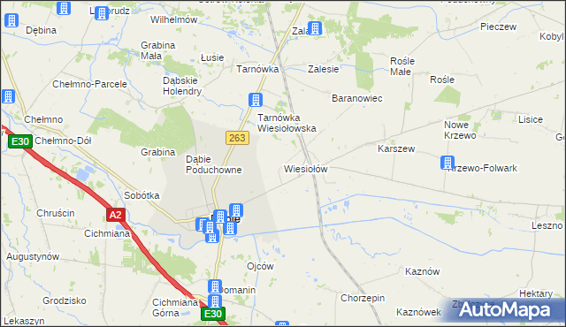 mapa Wiesiołów gmina Dąbie, Wiesiołów gmina Dąbie na mapie Targeo