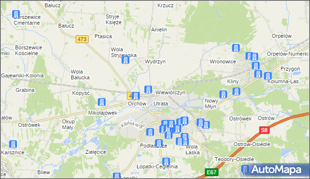 mapa Wiewiórczyn gmina Łask, Wiewiórczyn gmina Łask na mapie Targeo