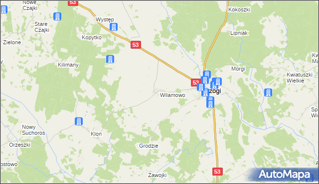mapa Wilamowo gmina Rozogi, Wilamowo gmina Rozogi na mapie Targeo