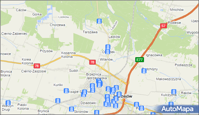 mapa Wilanów gmina Jędrzejów, Wilanów gmina Jędrzejów na mapie Targeo