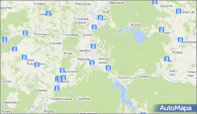 mapa Wilcza Wola gmina Dzikowiec, Wilcza Wola gmina Dzikowiec na mapie Targeo