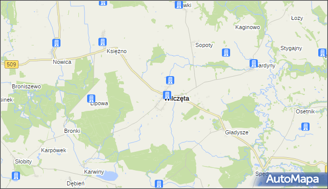 mapa Wilczęta, Wilczęta na mapie Targeo