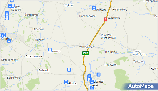 mapa Wilczkowice gmina Jordanów Śląski, Wilczkowice gmina Jordanów Śląski na mapie Targeo