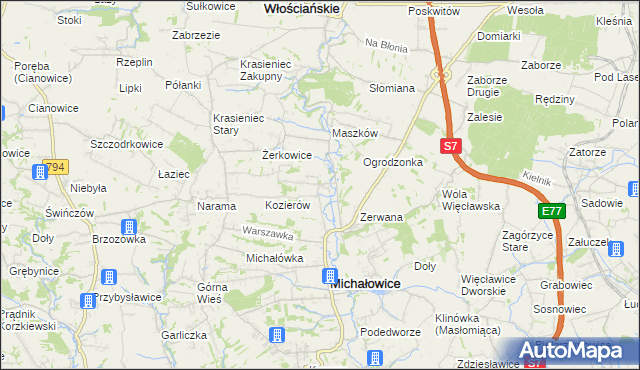 mapa Wilczkowice gmina Michałowice, Wilczkowice gmina Michałowice na mapie Targeo