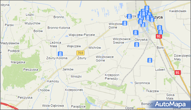 mapa Wilczkowice Górne gmina Łęczyca, Wilczkowice Górne gmina Łęczyca na mapie Targeo